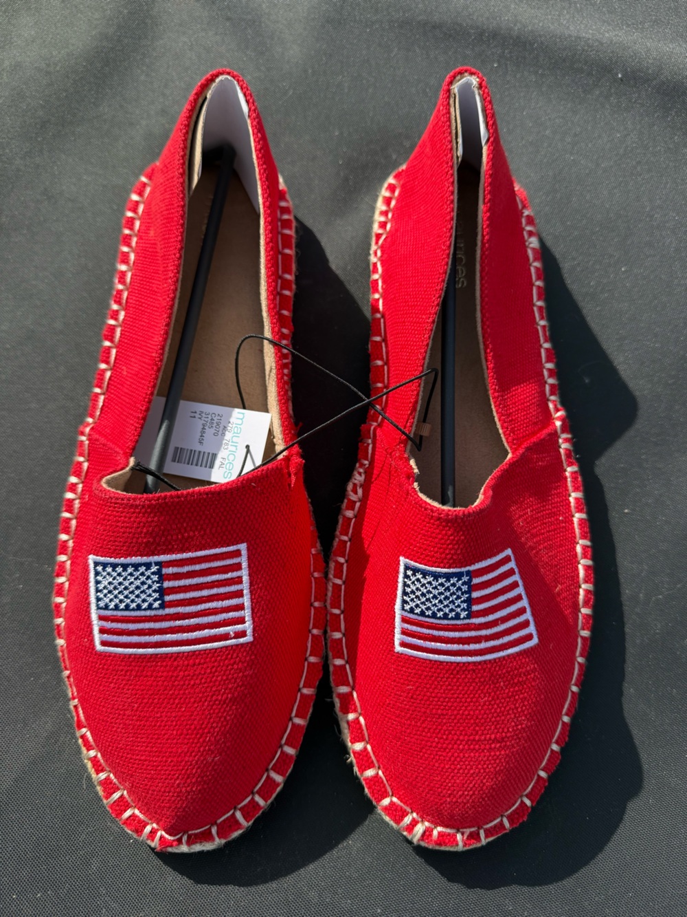 Maurices Red Canvas Slip-Ons with Embroidered American Flag